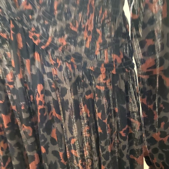 Free People Black and Brown Animal Print V-Neck Long Sleeve Dress - Picture 3 of 9